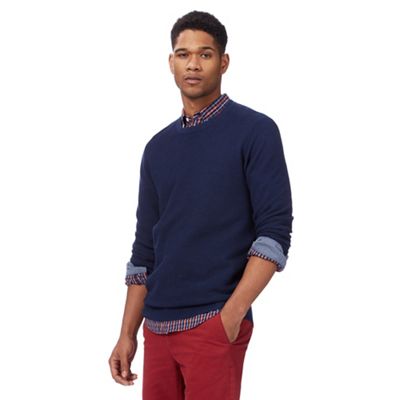Big and tall navy ribbed crew neck jumper